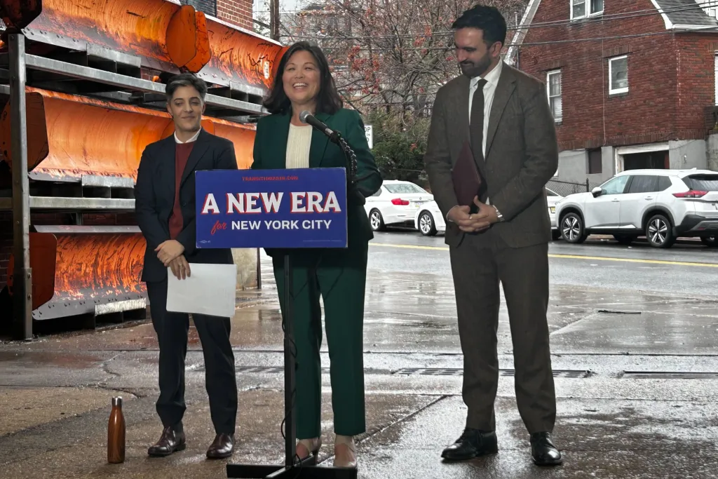 Julie Su speaks on Staten Island next to Mayor-elect Zohran Mamdani about her appointment as Deputy Mayor for Economic Justice,